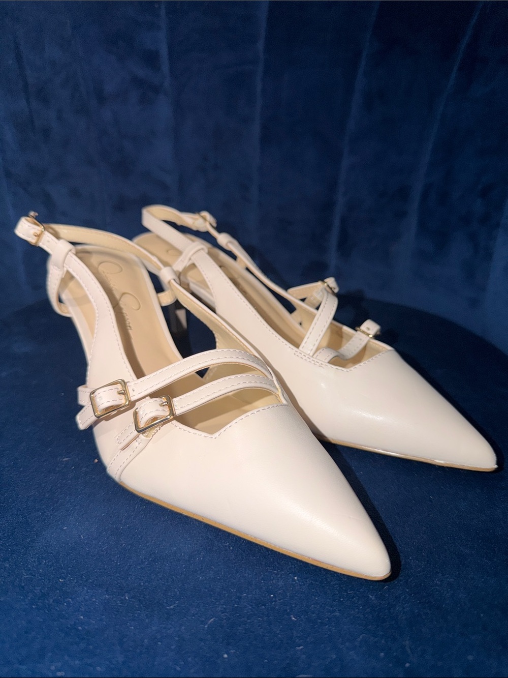 Jessica Simpson Cream Pointed Toe Slingback Flats with Double Straps Size 9